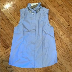 Jcrew blue oxford tank with jeweled collar